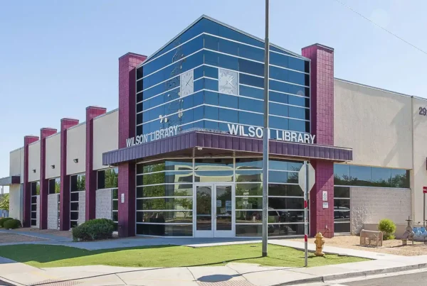 A side view of Wilson Library, showcasing its newly painted exterior.